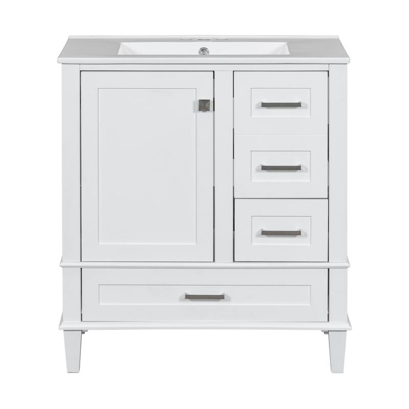 White 30" Bathroom Vanity Storage Cabinet w/ Ceramic Sink Combo Set
