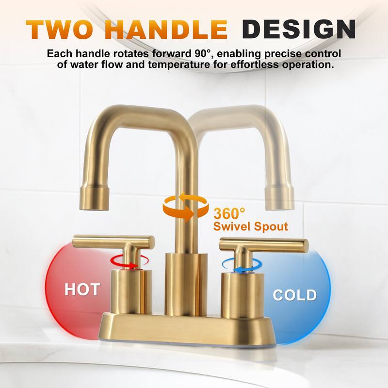 WOWOW 4 in. Centerset Double Handle Bathroom Faucet with Drain Kit