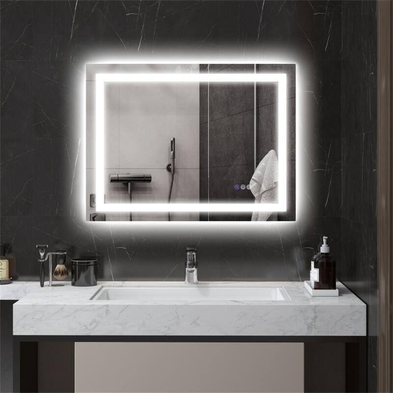 Clear Glass LED Vanity Mirror with Aluminum Frame, Defog and Touch Control - 31.5" W x 23.6" H x 1.6" D