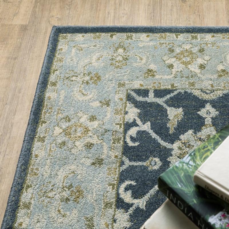 Style Haven Bassel Center Medallion Teal Blue/ Ivory Indoor Area Rug