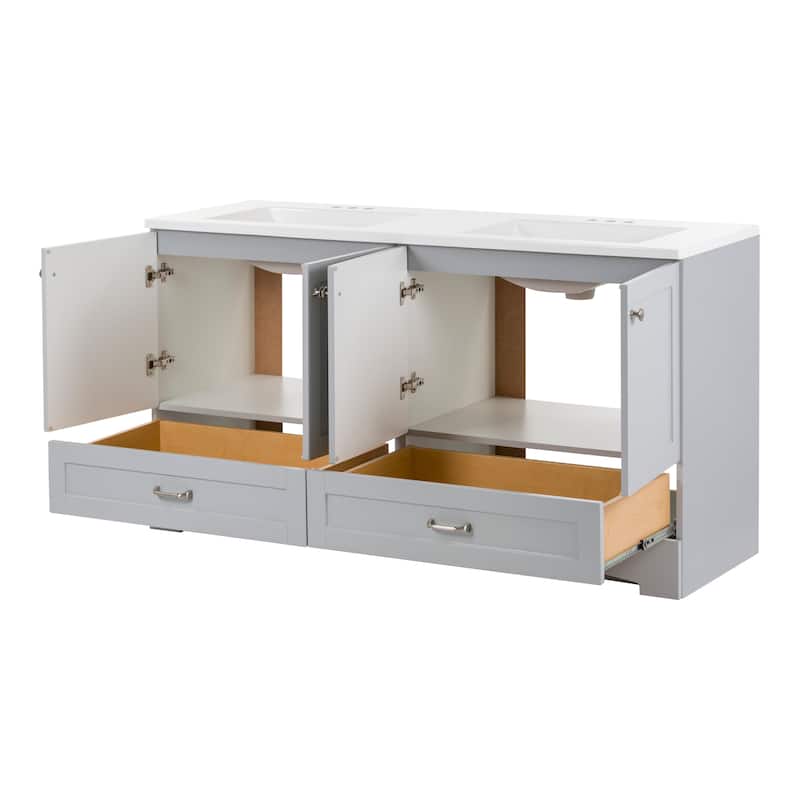 Spring Mill Cabinets Emlyn 60.5" Double Bathroom Vanity With Drawers and White Sink Top