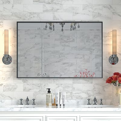 Rectangular Metal Framed Wall Mounted Bathroom Vanity Mirror
