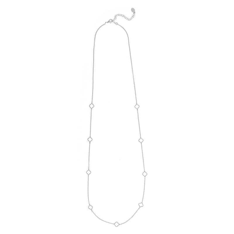 Rhodium Open Cubic Zirconia Flower Necklace