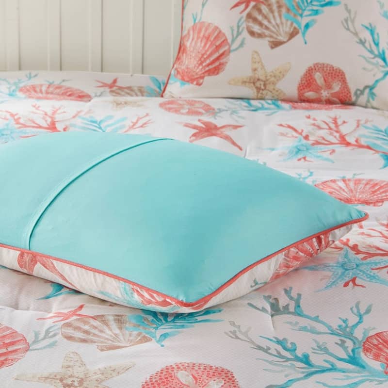 7 Piece Cotton Sateen Comforter Set Coral