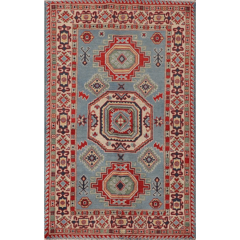 Light Blue Kazak Accent Rug Hand-Knotted Wool Carpet - 3'0"x 5'1"