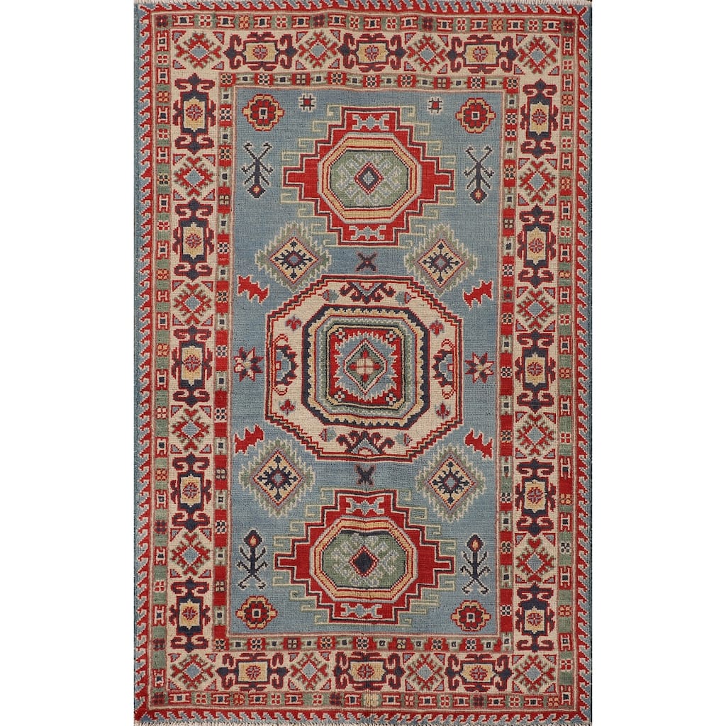 Light Blue Kazak Accent Rug Hand-Knotted Wool Carpet - 3'0"x 5'1"