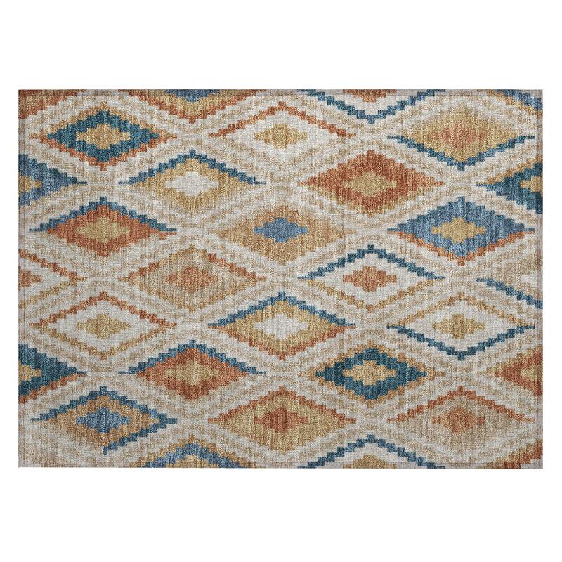Machine Washable Indoor/ Outdoor Global Geo Chantille Rug