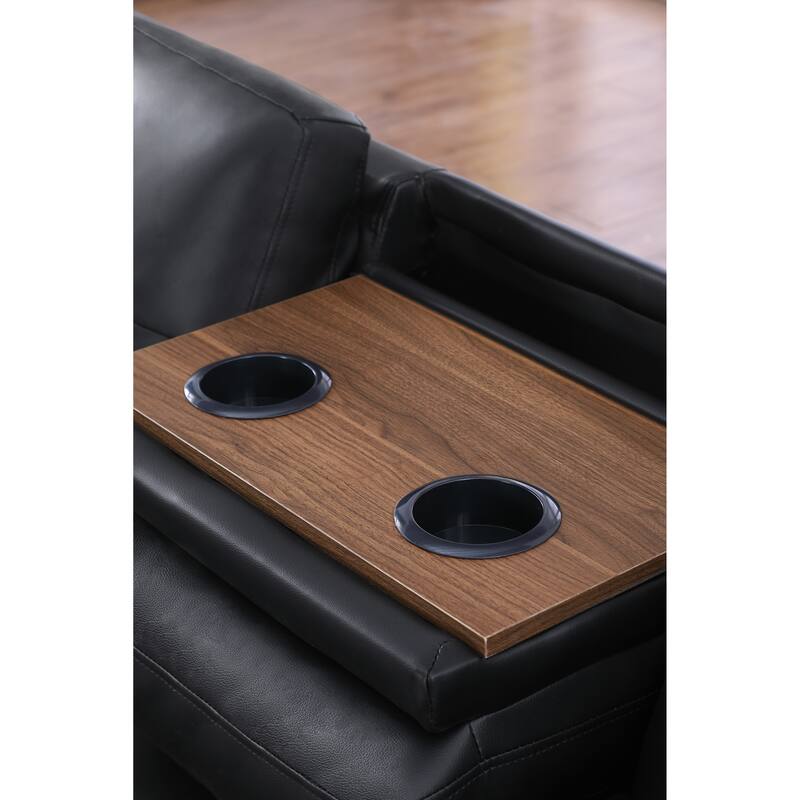 Faux Leather Sectional Sofa with Ottoman, Black