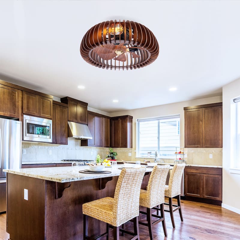 19.7" Farmhouse Flush Mount Ceiling Fans with Lights and Remote Control, Rustic Low Profile Wood Ceiling Fan