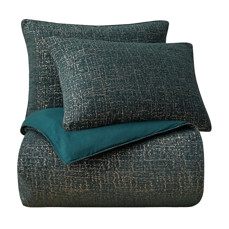 HiEnd Accents Hayworth Deep Teal & Gold Comforter Set, 3PC Bed Bath