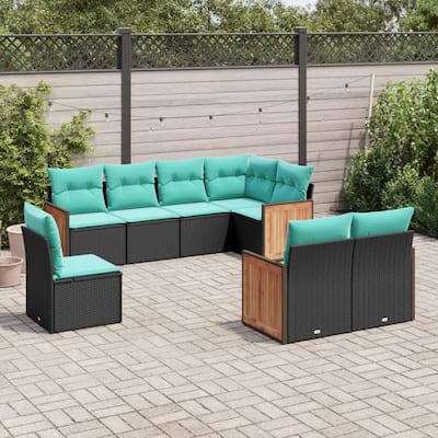 vidaXL 8 Piece Patio Sofa Set with Cushions Black Poly Rattan