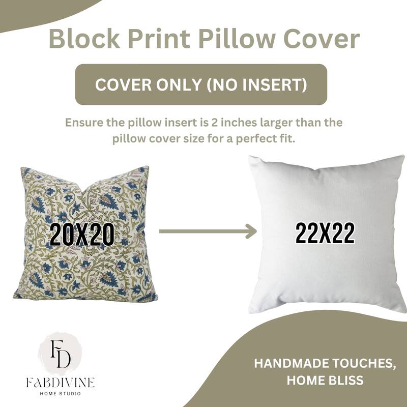 Fabdivine Floral Pillow Cover for Rustic Sofa 22x22 Inch Square Soft Linen Blend Gift Throw Home Décor Cushioncase, Hawamahal