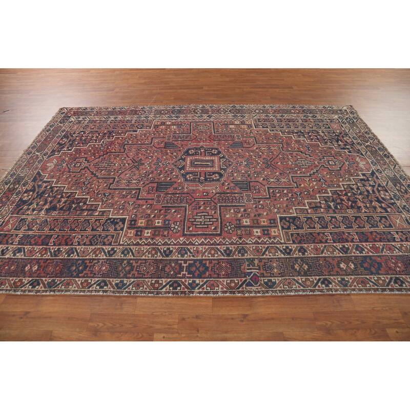 Geometric Sirjan Persian Vintage Area Rug Handmade Wool Carpet - 6'7"x 9'7"