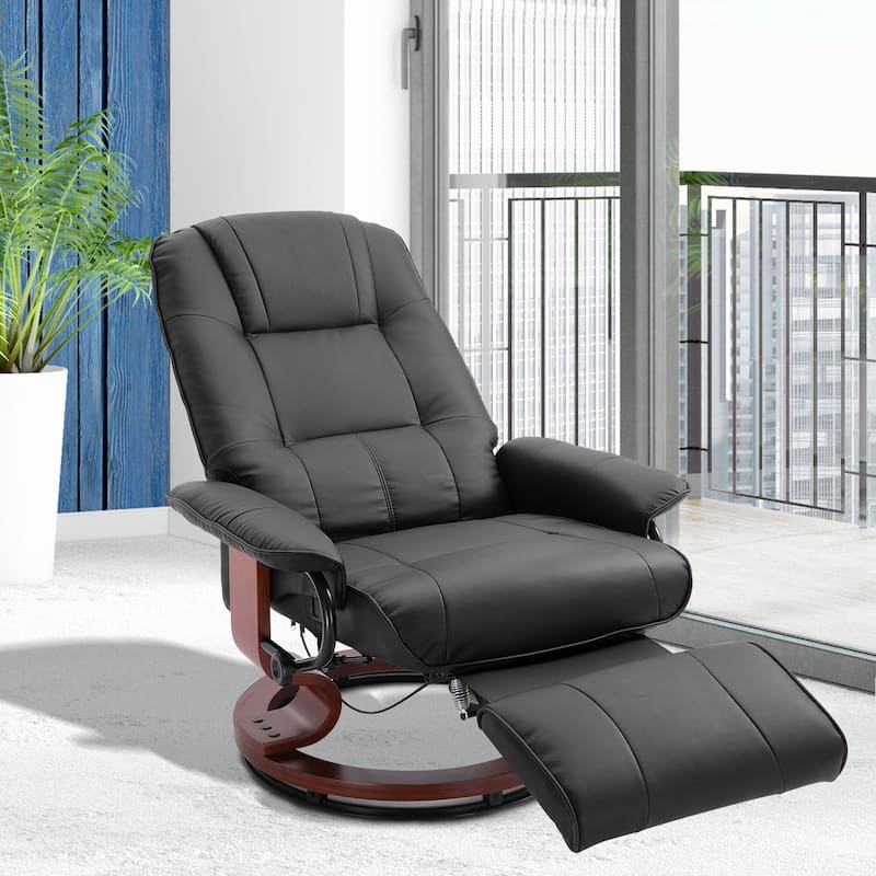 HomCom Faux Leather Adjustable Manual Swivel Base Recliner Chair with Comfortable and Relaxing Footrest - Black