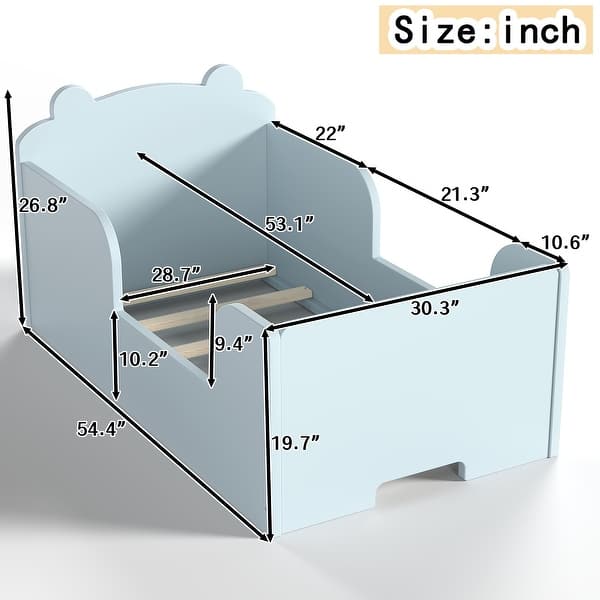 dimension image slide 1 of 5, Roomfitters Bear-Shaped Toddler Floor Bed, Wood Cot with Safety Guardrails, Modern Montessori Low Profile Kids Bed