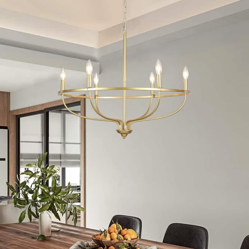 6-Light Wagon Wheel Chandelier, Traditional Metal Ceiling Light for Living Room Kitchen Island Dining Foyer - W28.34"x H25.19"