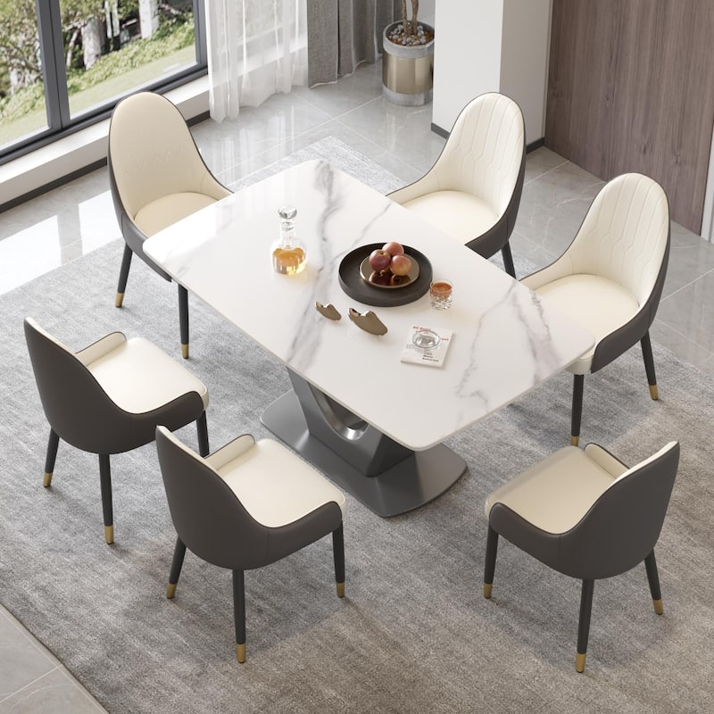 Minimalist Marble Dining Table Slate Kitchen Table with V Shape Pedestal