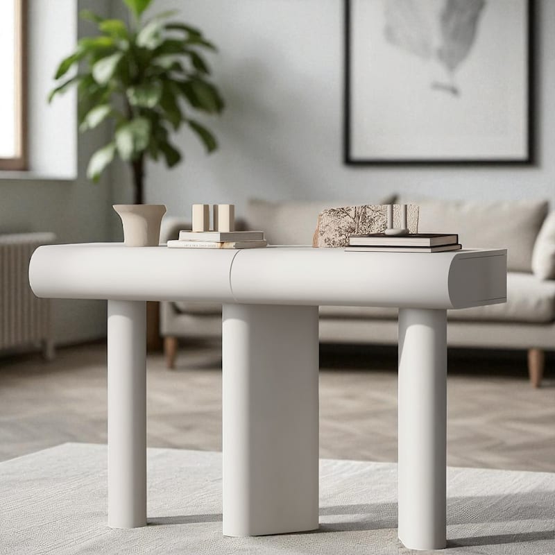 47.6" Modern Entryway Console Table with 2 Curved Drawers and Geometric Legs, Glossy Narrow Hallway Table