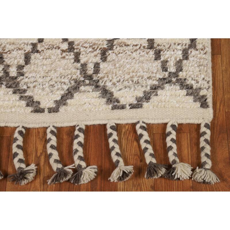 Geometric Moroccan Accent Rug Handmade Beige Wool Carpet - 2'0"x 3'0"