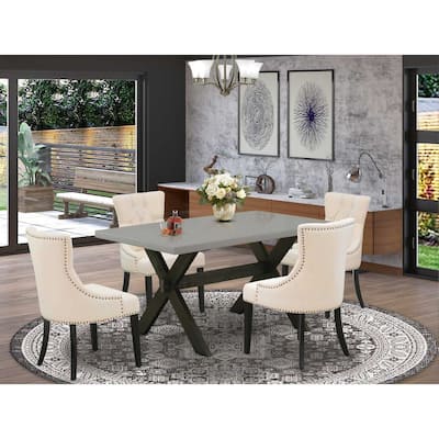 HomeStock 5-Piece Rectangle Natural Oak Finish Solid Wood Top Dining Table with 4 Parson Chair