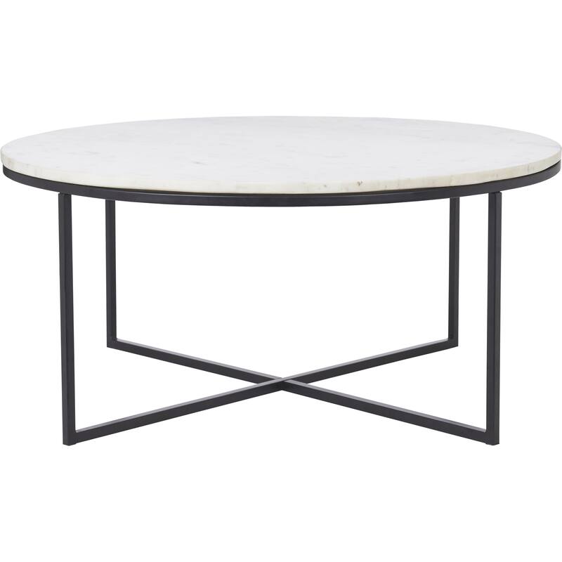Round Coffee Table with Marble Top - 35" - Matte Black and White
