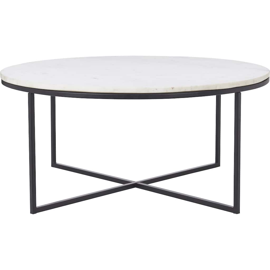 Round Coffee Table with Marble Top - 35" - Matte Black and White