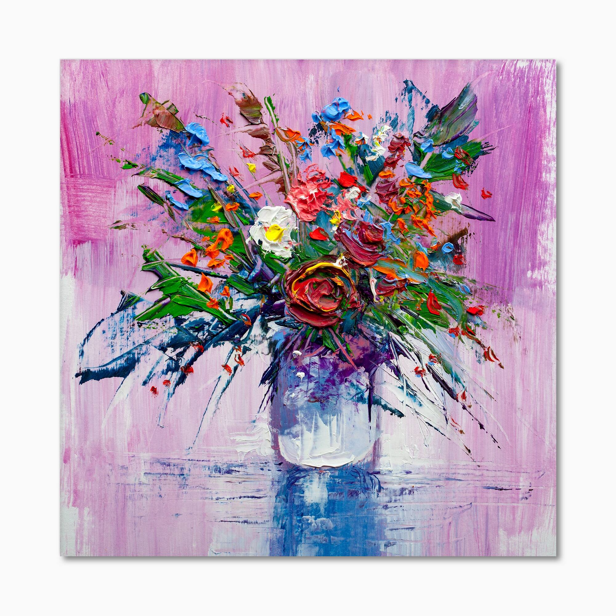 Designart "Abstract Pink Flowers Painting" Traditional Canvas Wall Art