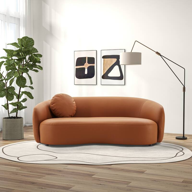Nova Mid Century Modern Japandi Style Curvy Leather Sofa