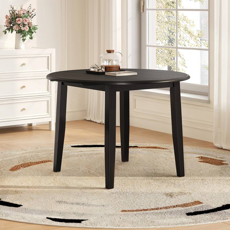 Extendable Round Wood Dining Table with Folding Leaf for Small Spaces
