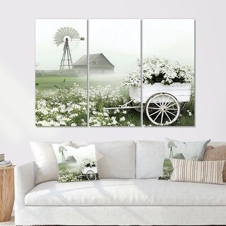 Designart "White Flower Cart At The Barn III" Barn Metal Set Of 3 ...