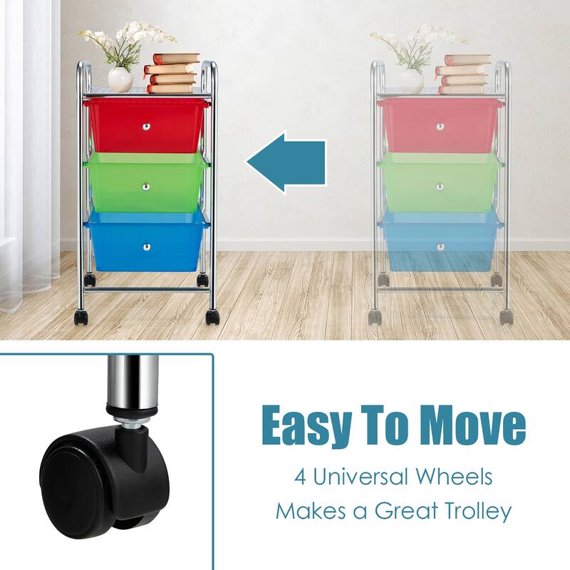 3 Drawer Storage Rolling Cart Craft Organizer with Wheels