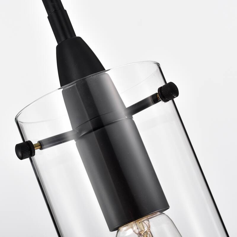 Naima Matte Black 1-Light Metal & Cylinder Glass Shade Pendant Light