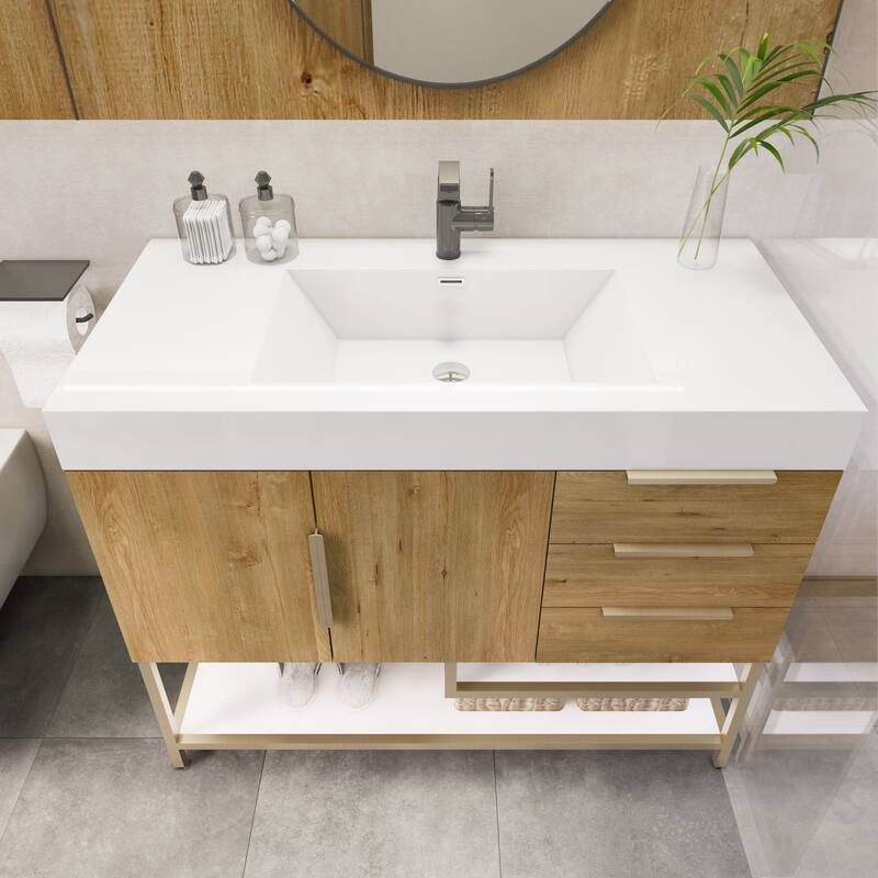 Noble 42" Free Standing Vanity (R Drawer) with Reinforced Acrylic Sink - 42" Width