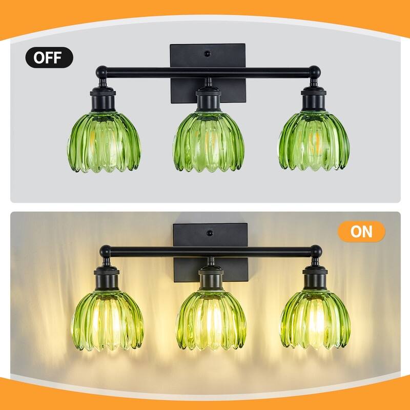 Modern Vintage Bathroom Vanity Light - Patterned Glass Shade E26 Bulb Base