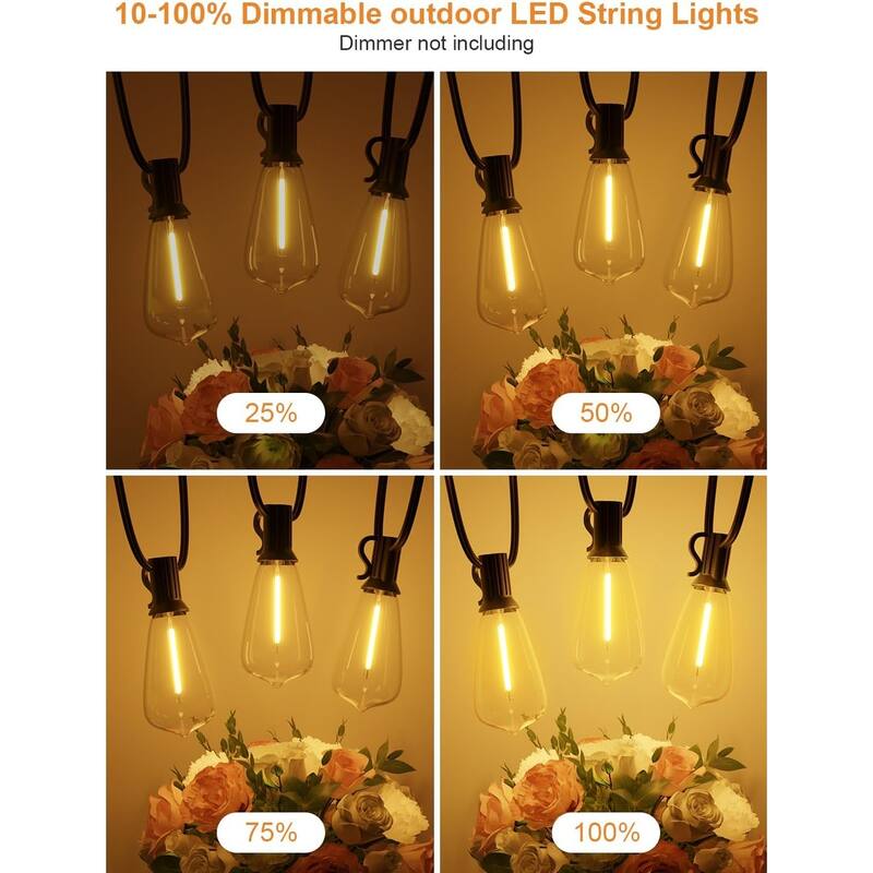 Outdoor String Lights Waterproof Patio Lights Globe Bulbs 2 Pack