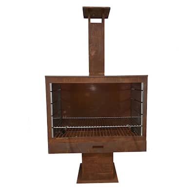 63.5" Brown Rustic Finish Rectangular Outdoor Wide Terrace Fireplace Heater with Grill