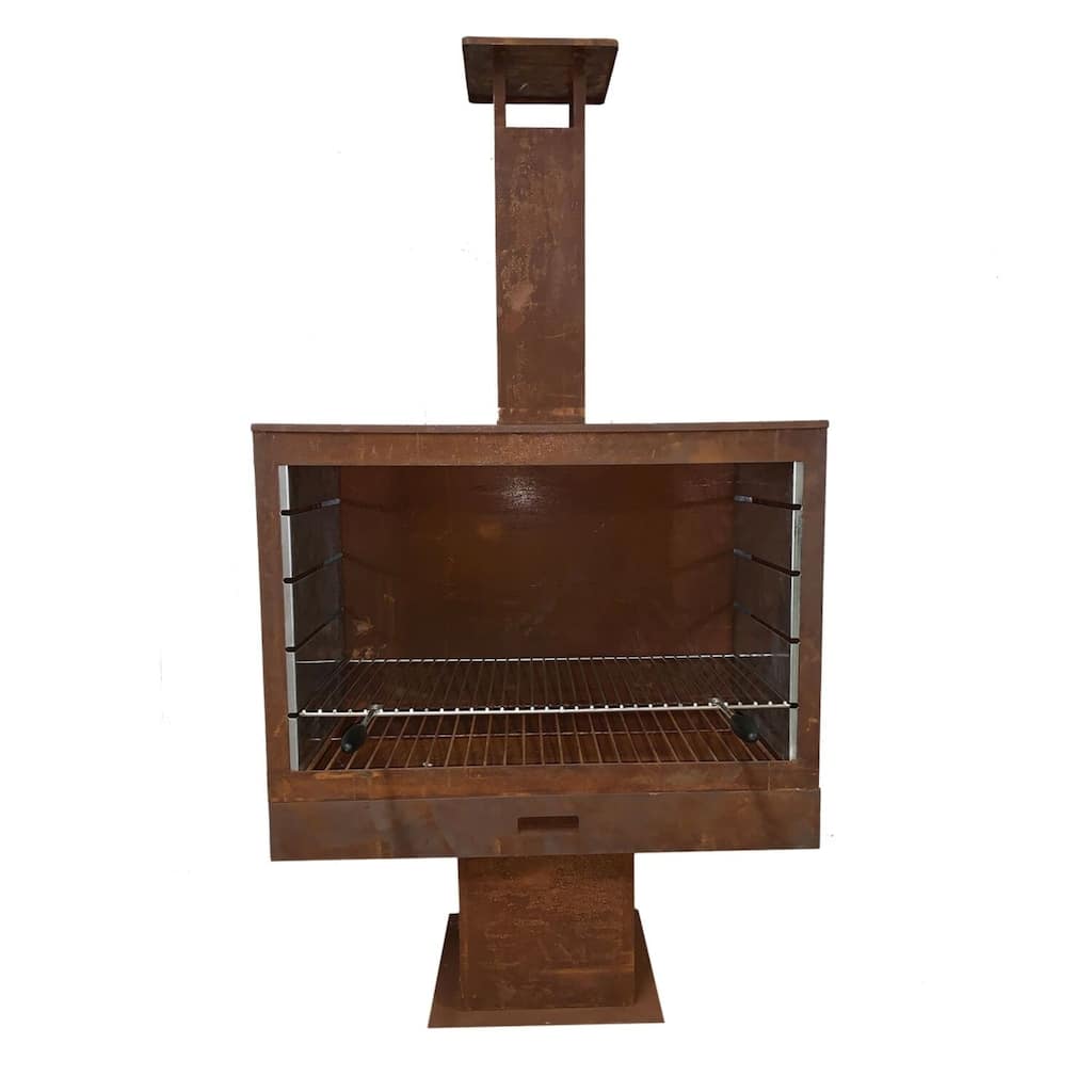 63.5" Brown Rustic Finish Rectangular Outdoor Wide Terrace Fireplace Heater with Grill