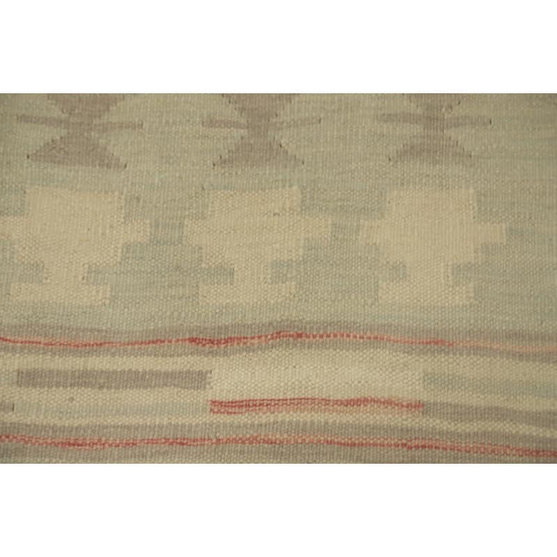 Hand Woven Oriental 100% Wool Carpet Southwestern Tribal Green Kilim Runner Rug - 7' 7'' X 2' 8''