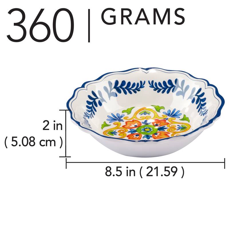 Certified International Flores Melamine 8.5" All Purpose Bowls, Set of 4 - 8.5" Diameter x 2"