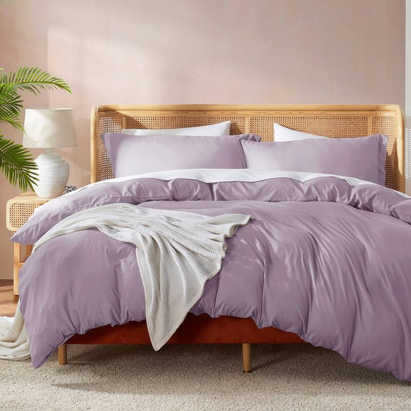 Nestl Ultra Soft Double Brushed Microfiber Duvet Cover Set with Button Closure - Dusty Purple - King