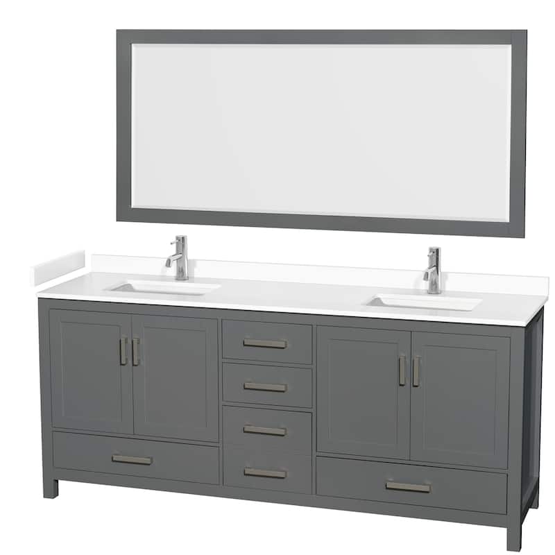 Sheffield Double Bathroom Vanity Set, Cultured Top, 70-Inch Mirror
