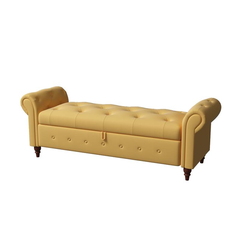 63" Fabric Bed Bench With Storage