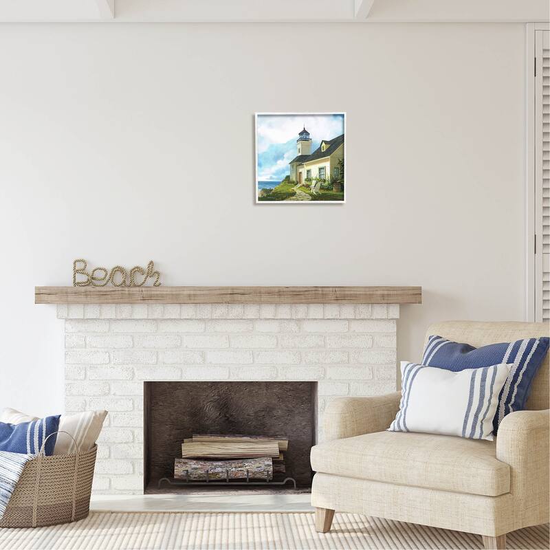 Stupell Coastal Lighthouse Beacon House Framed Giclee Art by Michael Humphries