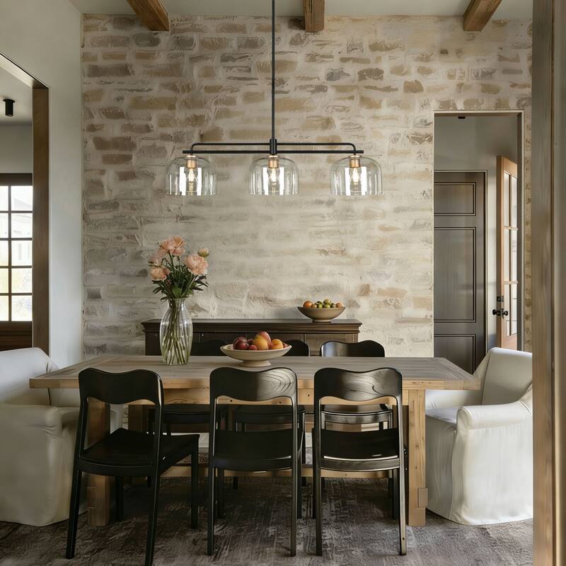Modern Black 43" Oversized 3-Light Chandelier with Bowl-Shape Shade Kitchen Island for Dining Room - 43.3 " × 10.2 " × 11 "