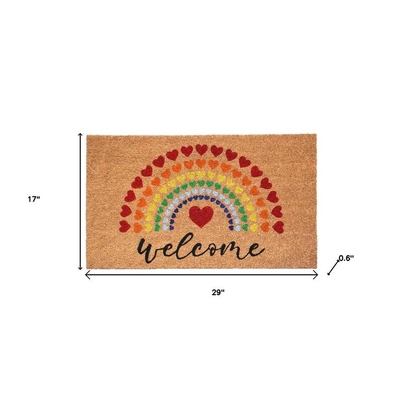 HomeRoots 17" X 29" Brown And Red Rainbow Welcome Outdoor Coir Door Mat - 17.00' X '29.00
