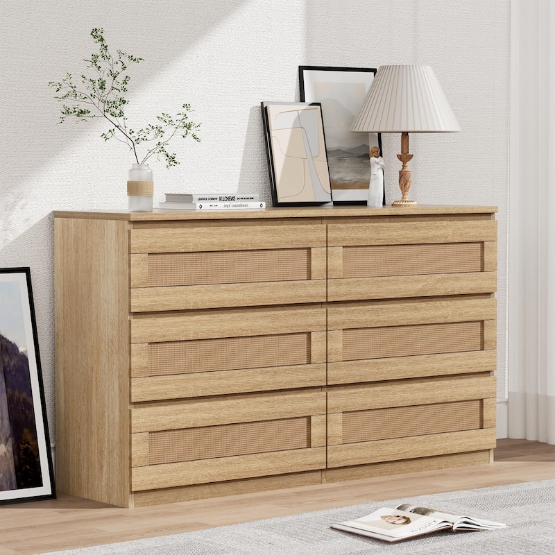 Rattan Dresser for Bedroom - Oak