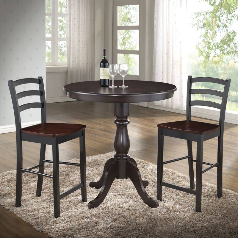 Carved Round Pedestal Bar Table - 36" - Espresso Brown