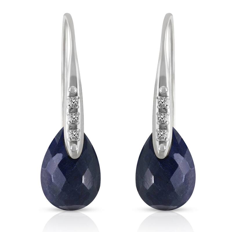 14K Solid Gold Hook Earrings w/ Diamonds & Dangling Dyed Sapphires