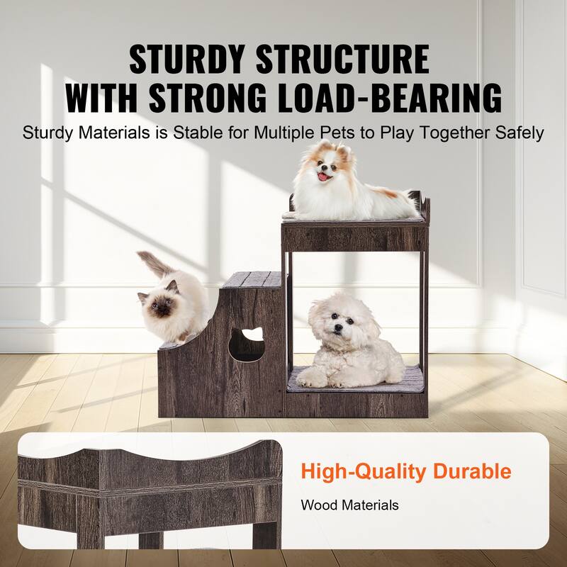 Pet Bunk Bed with Removable Stairs, Dog/Cat Window Perch with Storage, Multi-Level Bed Window Perch Dog Bedside Sleeper Couch
