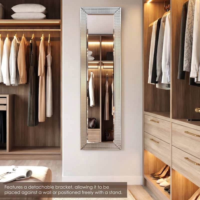 Bling Beveled Wall Mirror Glass Cheval, Bathroom, Bedroom, Living Room Ready to Hang 64"x18" - Clear - 64 x 18